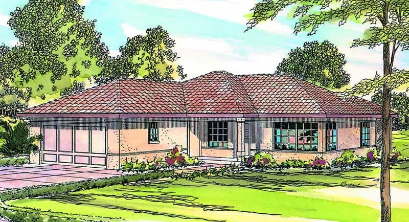 3-Bedroom, 1092 Sq Ft Mediterranean House Plan - 108-1362 - Front Exterior