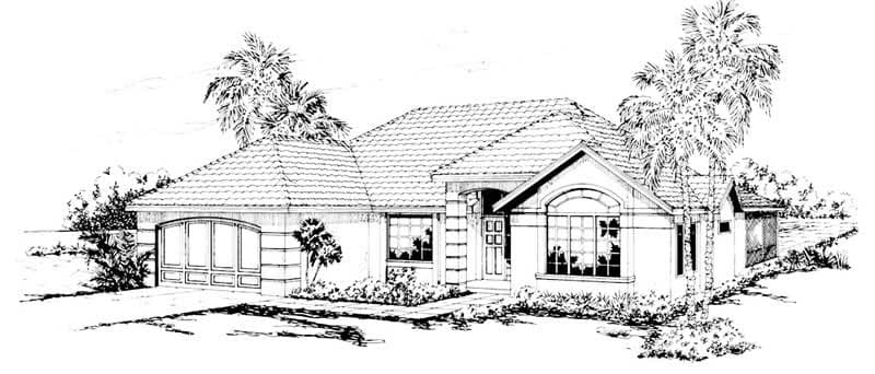 3-Bedroom, 2025 Sq Ft Mediterranean House Plan - 108-1422 - Front Exterior
