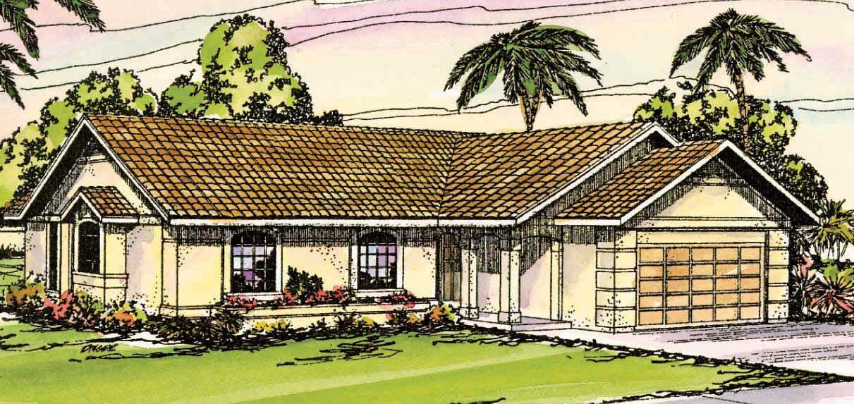 3-Bedroom, 1464 Sq Ft Mediterranean House Plan - 108-1423 - Front Exterior