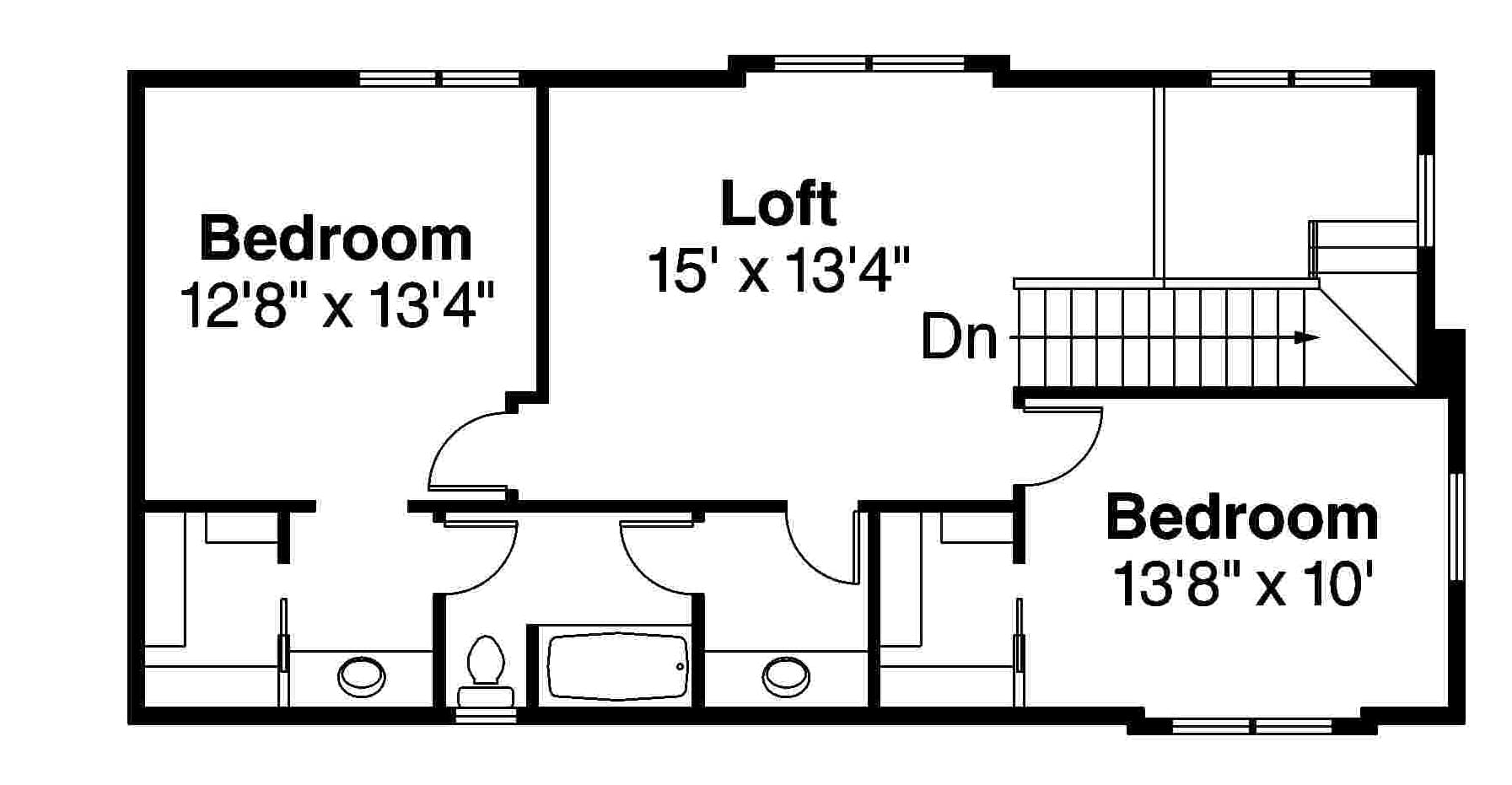 Floor Plan Second Story of European Plan #108-1708