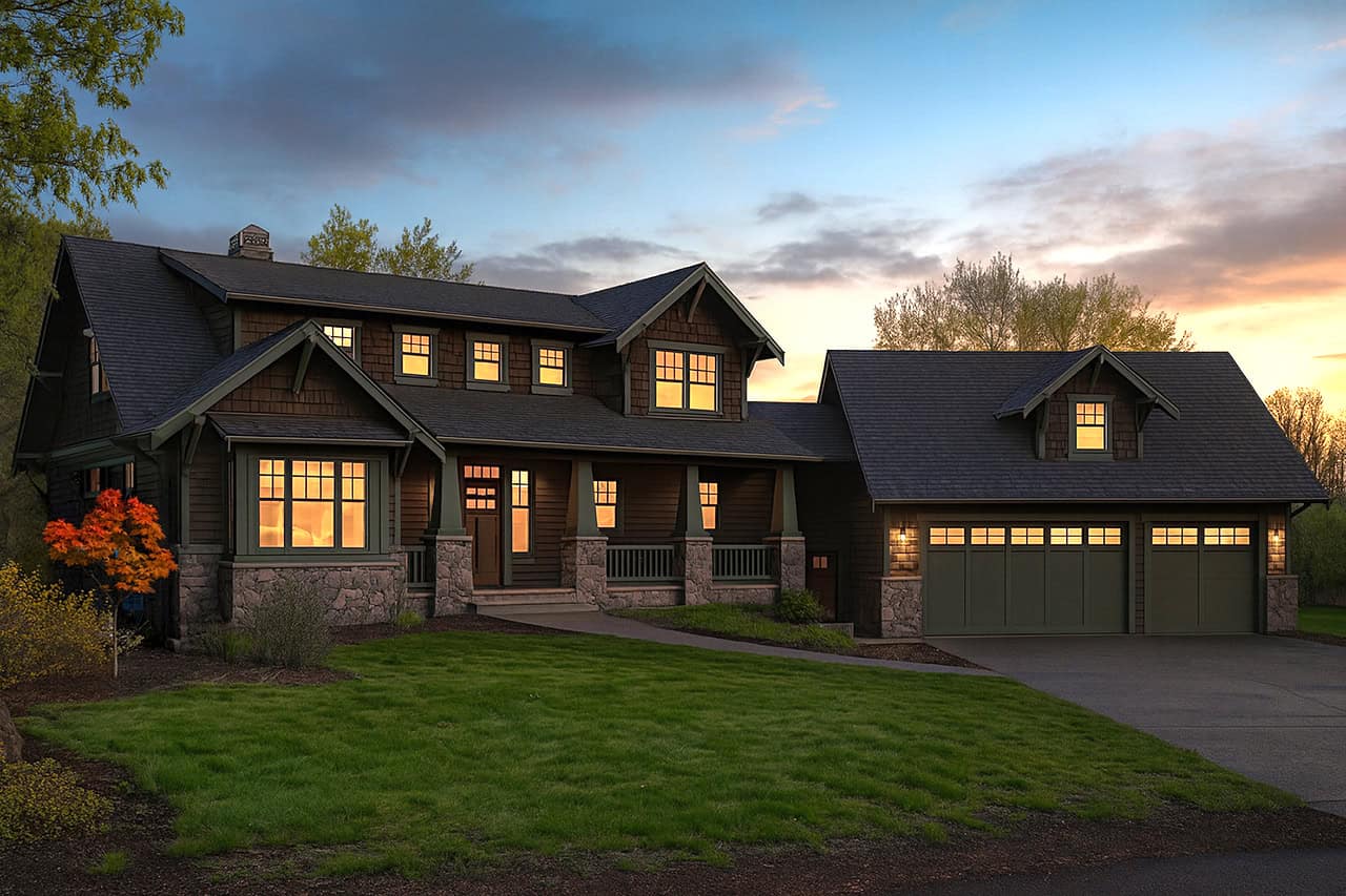 Front elevation of Craftsman home (ThePlanCollection: House Plan #108-1720)