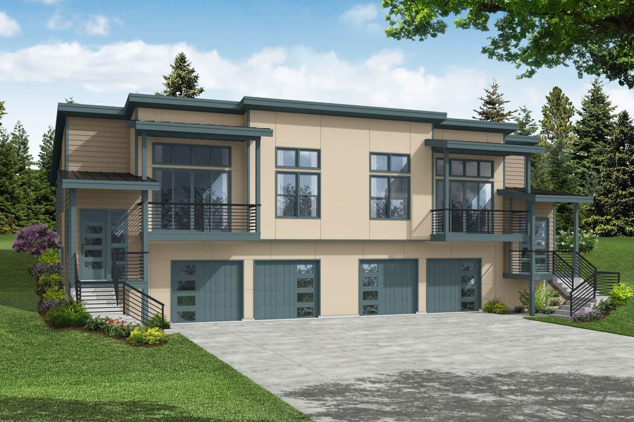 6-Bedroom, 3054 Sq Ft Contemporary Duplex Plan - 108-2051 - Main Exterior
