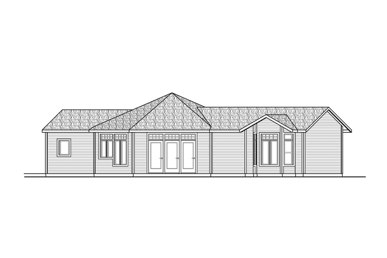 Home Plan Rear Elevation of this 1-Bedroom,1219 Sq Ft Plan -108-2052