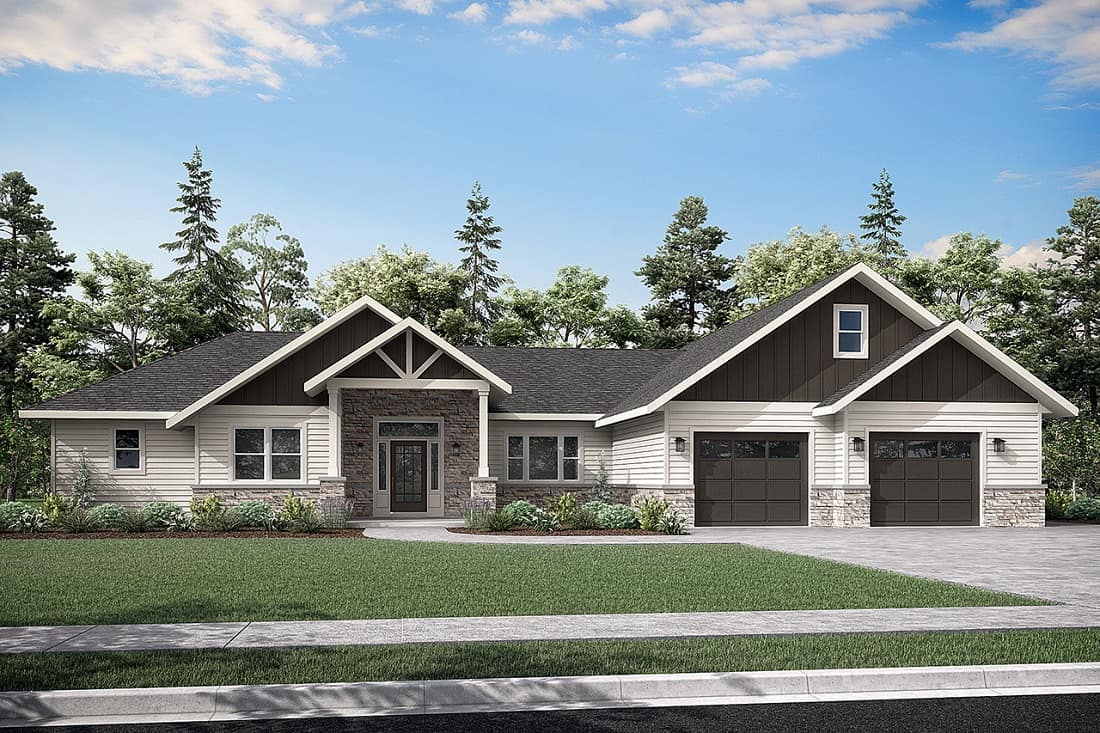 Craftsman Ranch Plan - 3 Bedrms, 2 Baths - 2548 Sq Ft - #108-2091