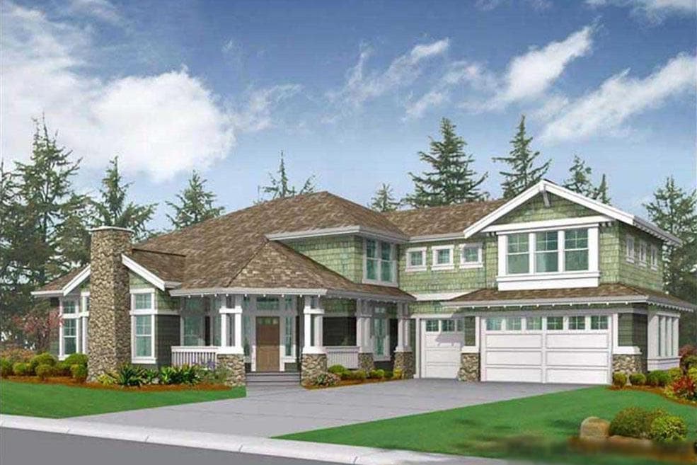 6-Bedroom, 4634 Sq Ft Craftsman Home Plan - 115-1042 - Main Exterior