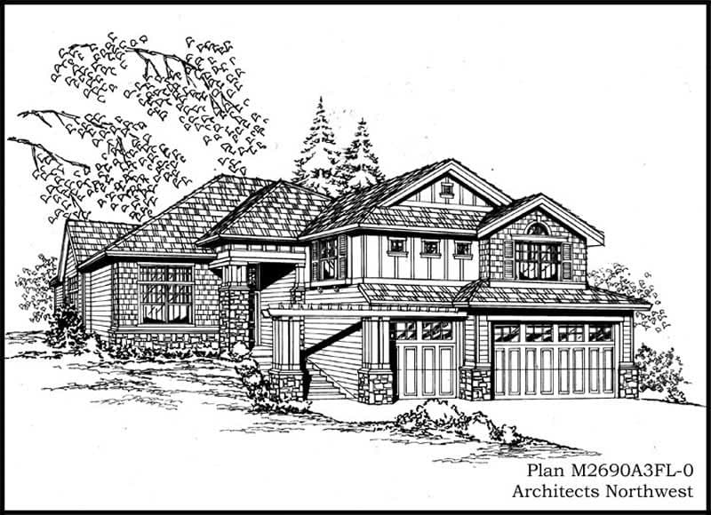 3-Bedroom, 2690 Sq Ft Craftsman House Plan - 115-1411 - Front Exterior