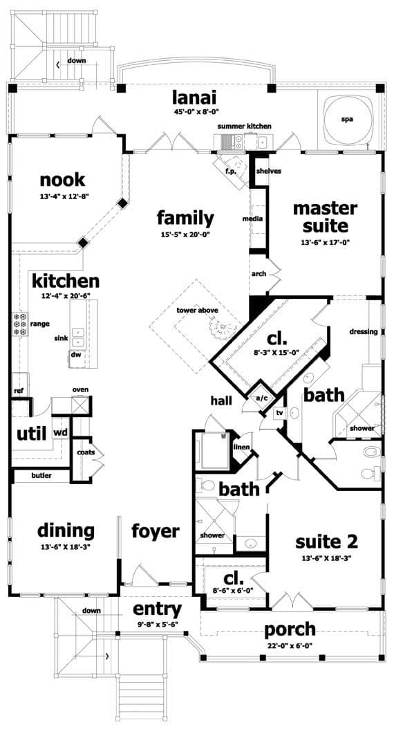 Floor Plan First Story of Coastal Plan #116-1006