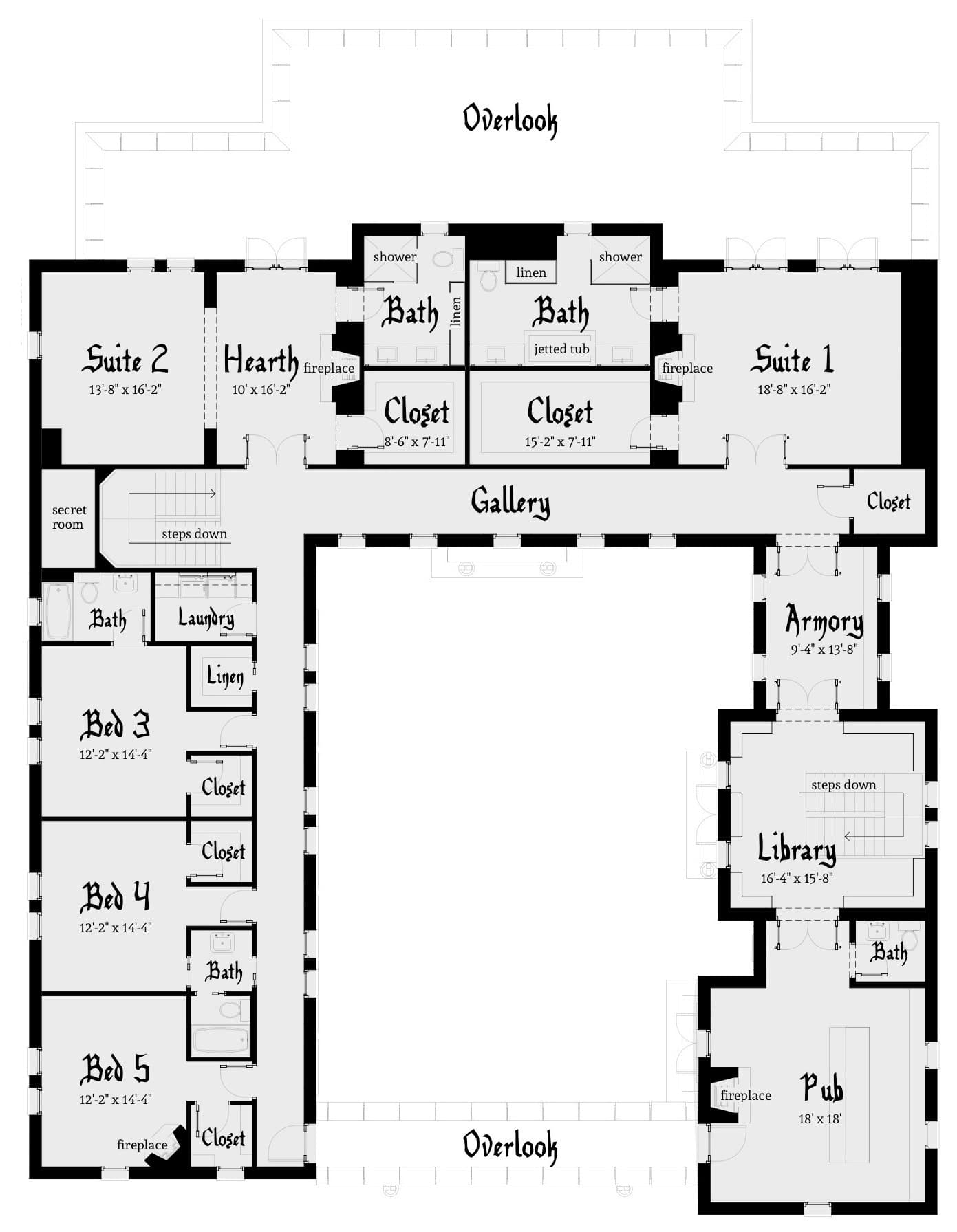 Floor Plan Second Story of Concrete Block/ ICF Design Plan #116-1010