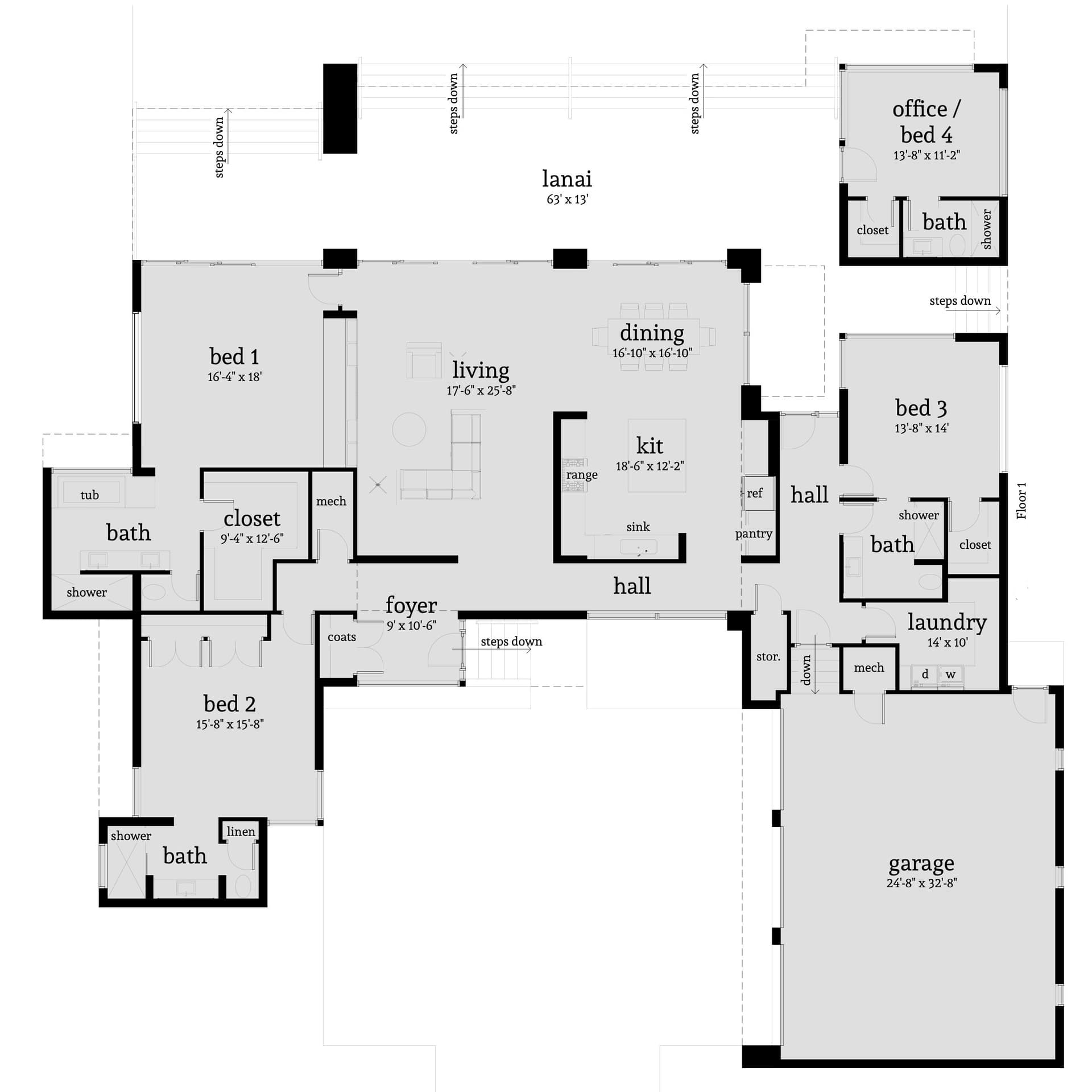 Floor Plan First Story of Modern Plan #116-1107