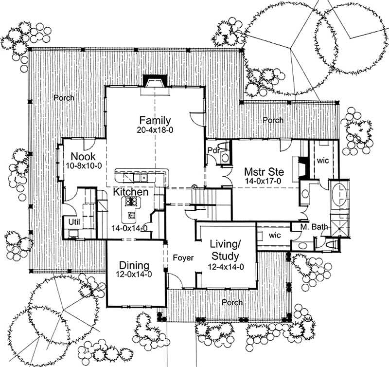 Floor Plan Main Level of Farmhouse Plan #117-1046
