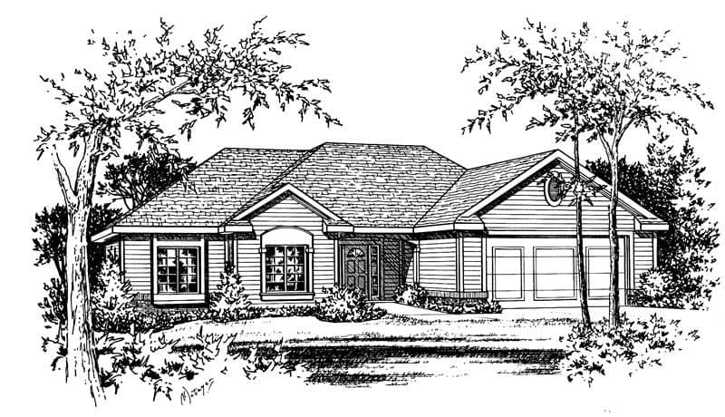 3-Bedroom, 2100 Sq Ft Ranch House Plan - 120-1056 - Front Exterior