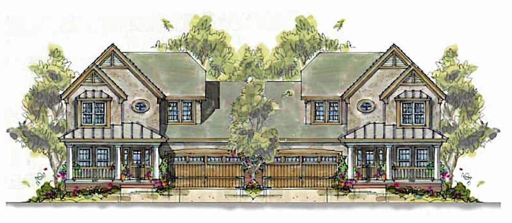 3=3-Bedroom, 3398 Sq Ft European Multi-Unit House - Plan #120-1599 - Front Exterior