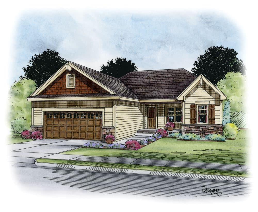 3-Bedroom, 1373 Sq Ft Craftsman Home Plan - 120-2236 - Main Exterior