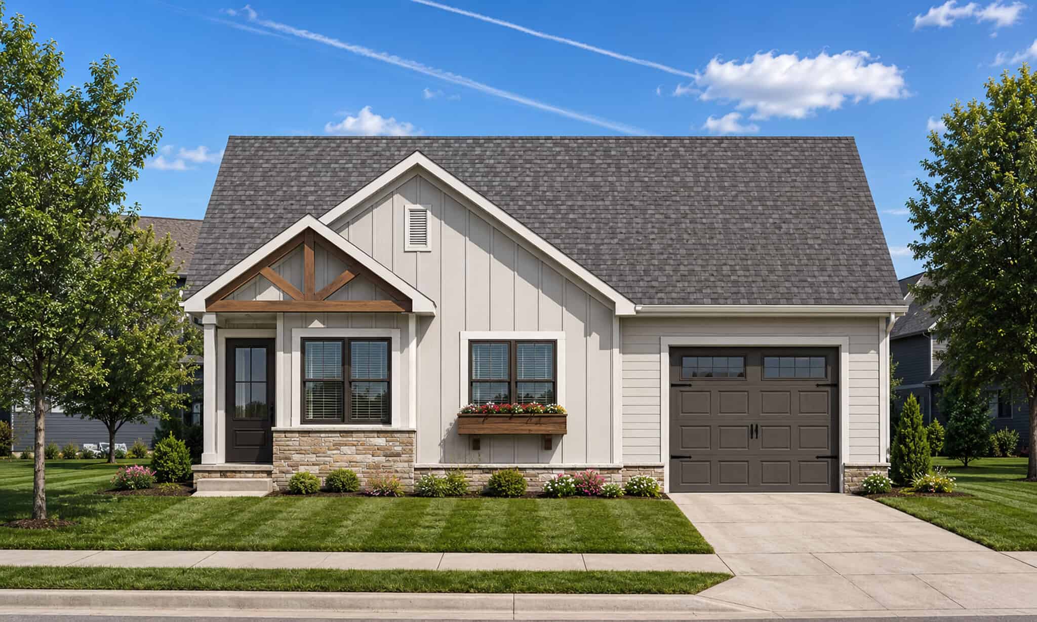 Front elevation of Modern Farmhouse home (ThePlanCollection: House Plan #120-2850)