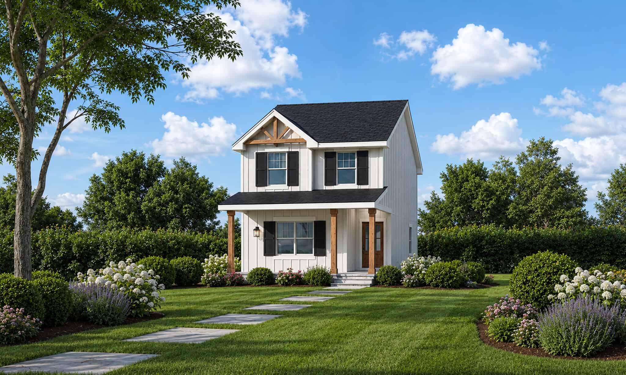 Front elevation of Modern Farmhouse home (ThePlanCollection: House Plan #120-2854)