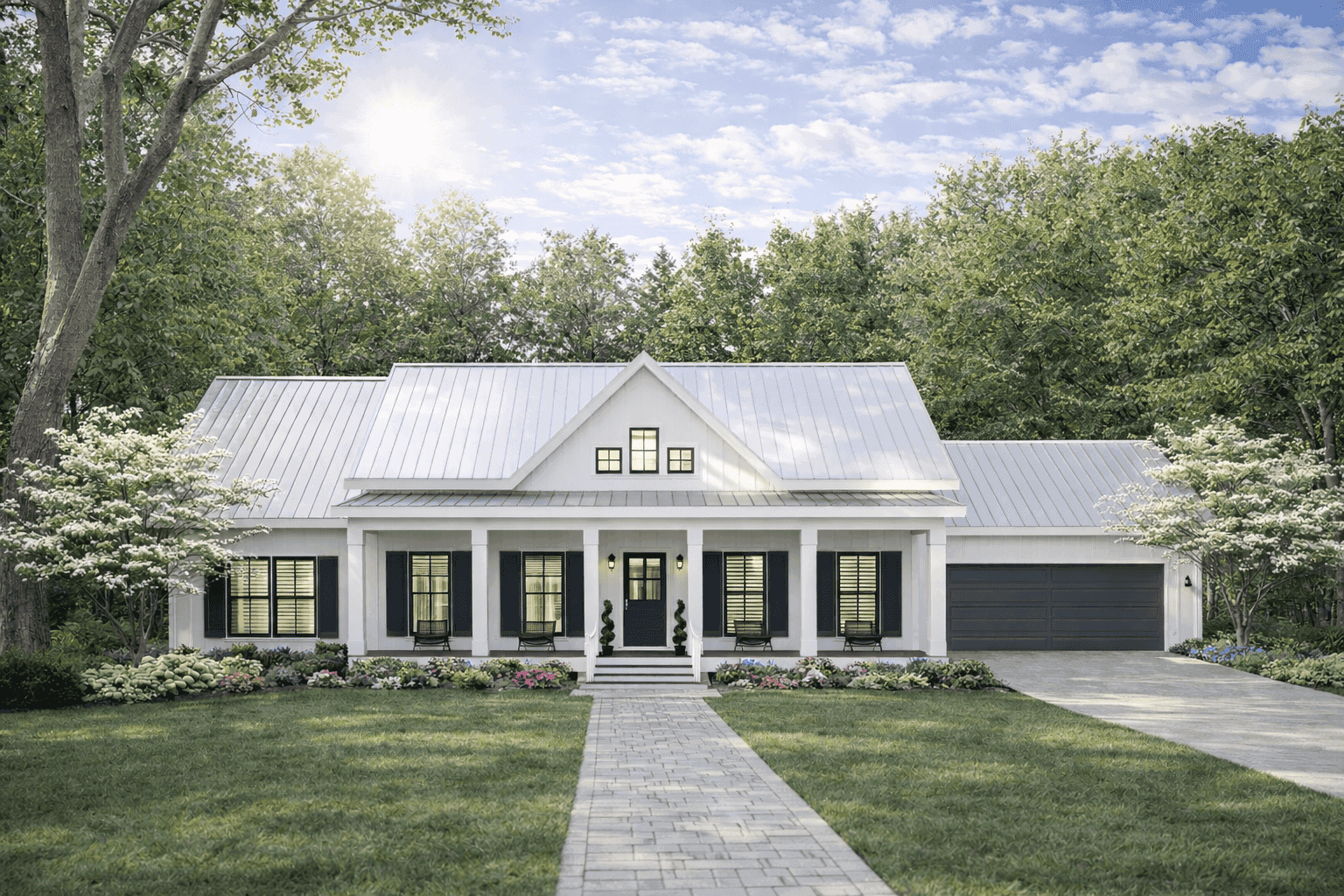 Front elevation of Modern Farmhouse home (ThePlanCollection: House Plan #123-1150)