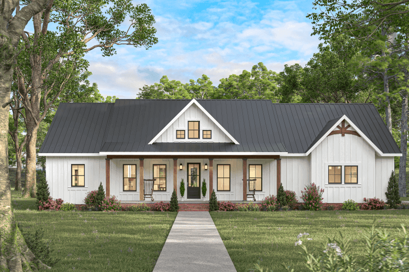 Front elevation of Farmhouse home (ThePlanCollection: House Plan #123-1174)