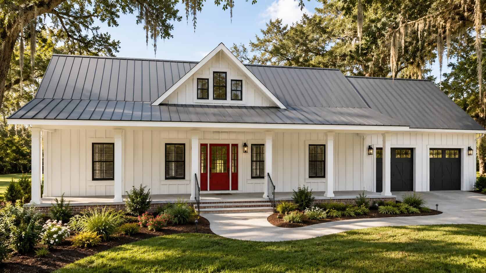 Front elevation of Modern Farmhouse home (ThePlanCollection: House Plan #123-1180)