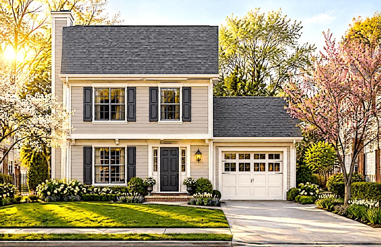 Front elevation of Colonial home (ThePlanCollection: House Plan #124-1020)