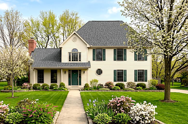 Front elevation of Colonial home (ThePlanCollection: House Plan #124-1045)