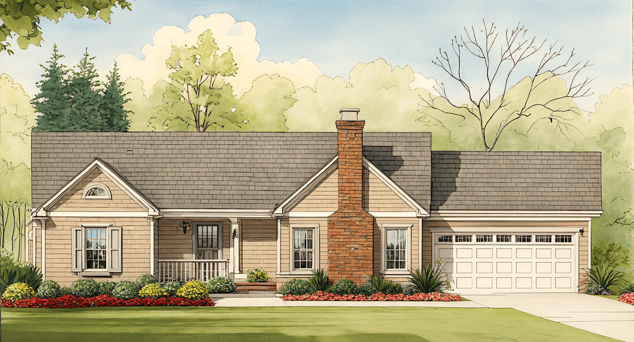 3-Bedroom, 1312 Sq Ft Ranch Home Plan - 124-1057 - Main Exterior