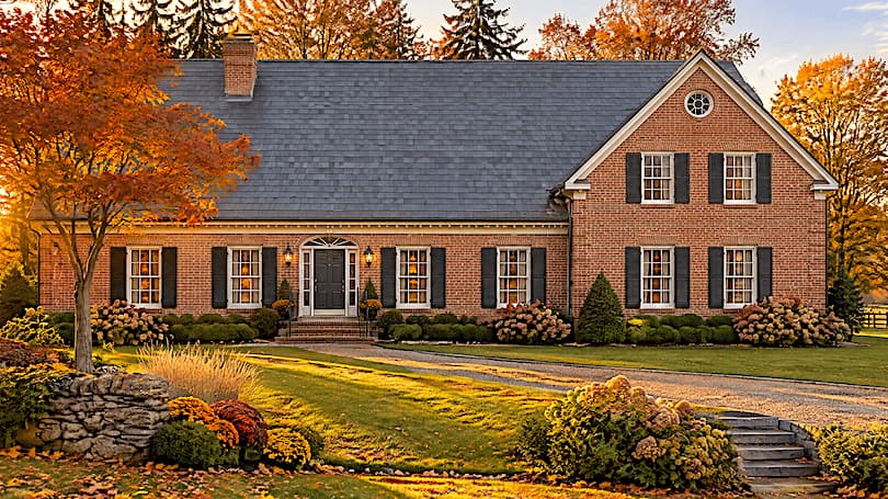 Front elevation of Colonial home (ThePlanCollection: House Plan #124-1062)