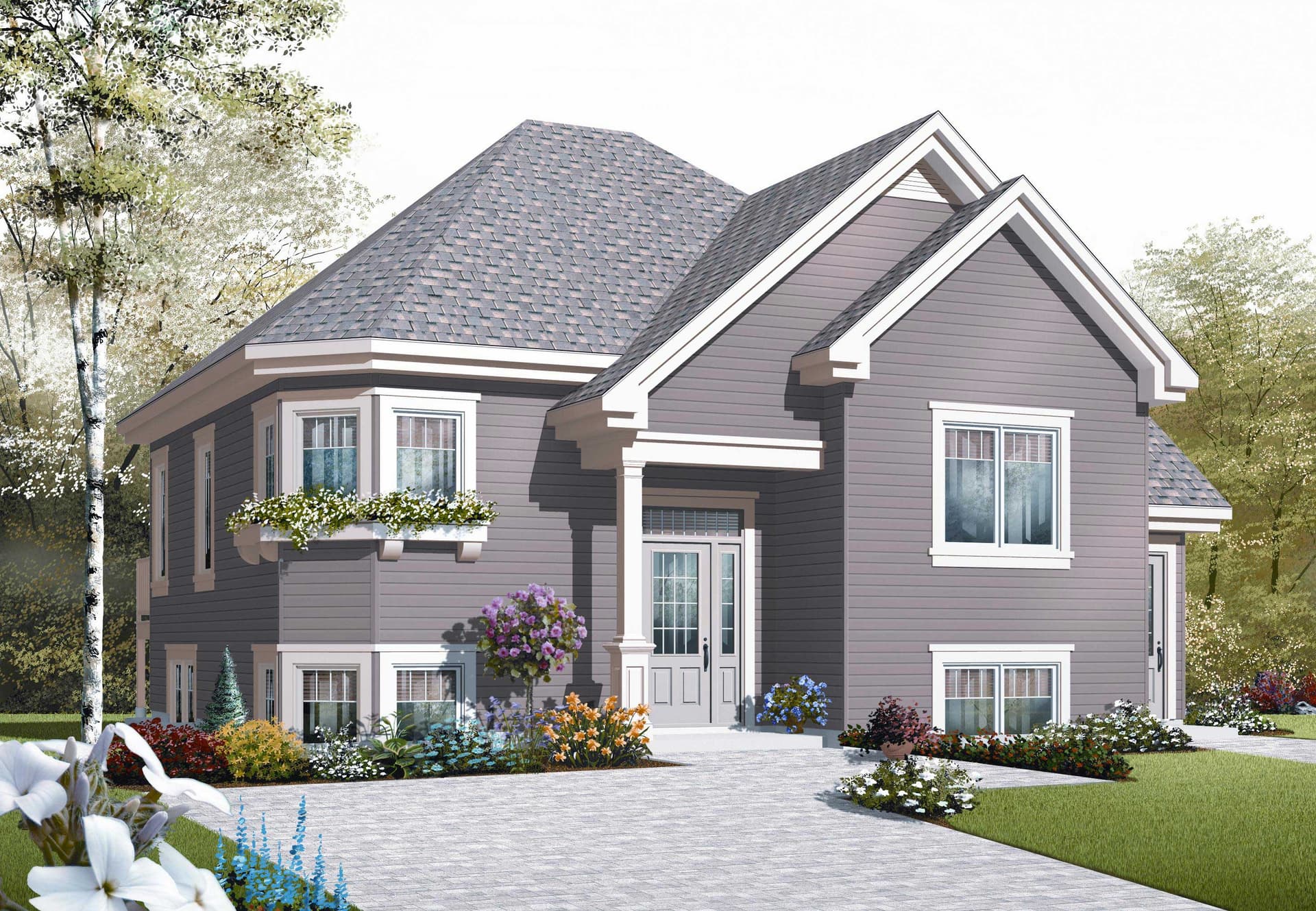 This is the front elevation for these Traditional House Plans.