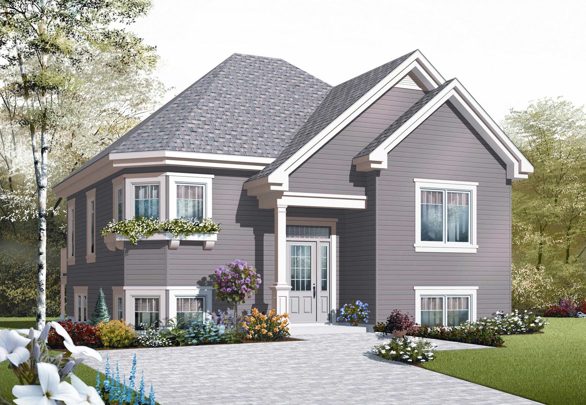 This is the front elevation for these Traditional House Plans.