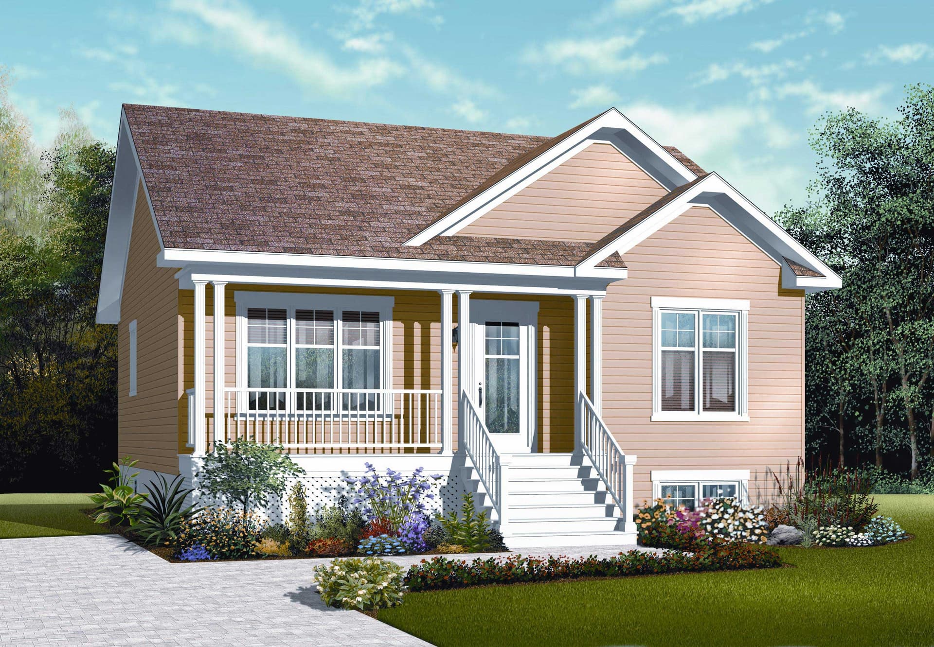 2-Bedroom, 911 Sq Ft Country House Plan - 126-1121 - Front Exterior