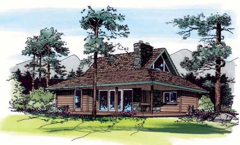 2-Bedroom, 897 Sq Ft Log Cabin House Plan - 131-1242 - Front Exterior
