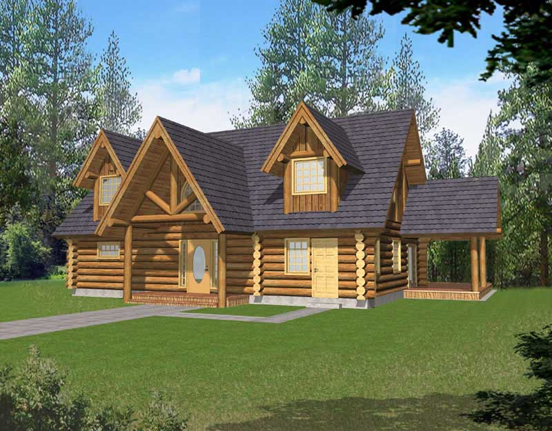 Front Elevation of this Log Cabin House (#132-1199) at The Plan Collection.