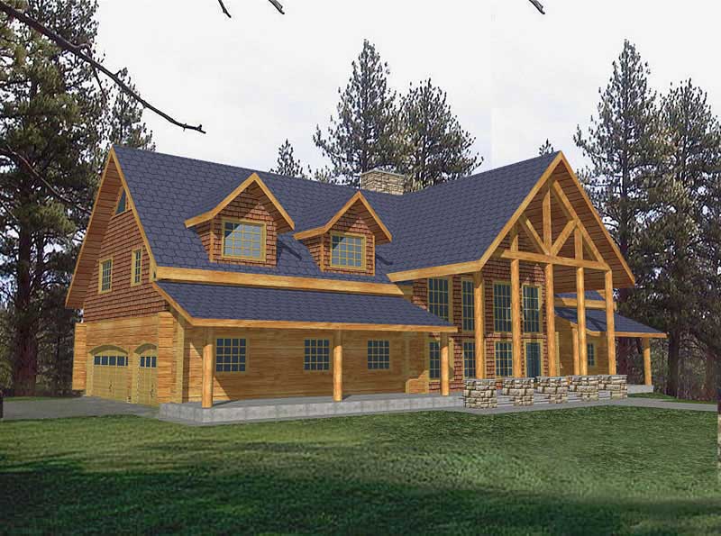 5-Bedroom, 3492 Sq Ft Log Cabin Home Plan - 132-1273 - Main Exterior
