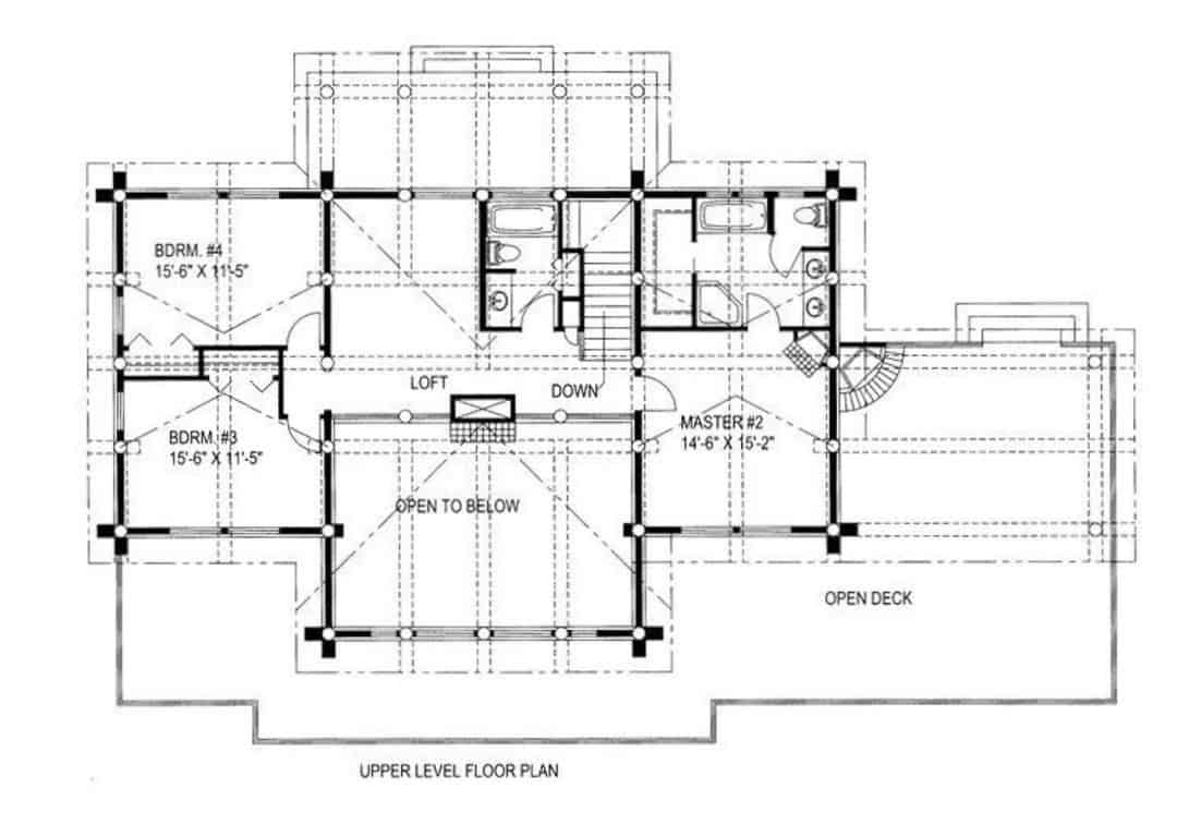 Floor Plan Upper Level of Log Cabin Plan #132-1291