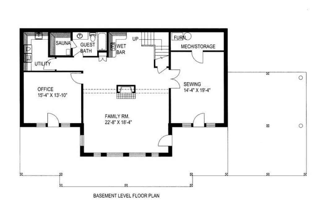 Floor Plan Basement of Log Cabin Plan #132-1291