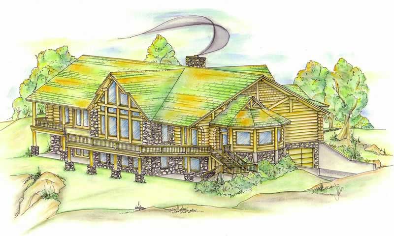 4-Bedroom, 3649 Sq Ft Log Cabin Home Plan - 132-1344 - Main Exterior