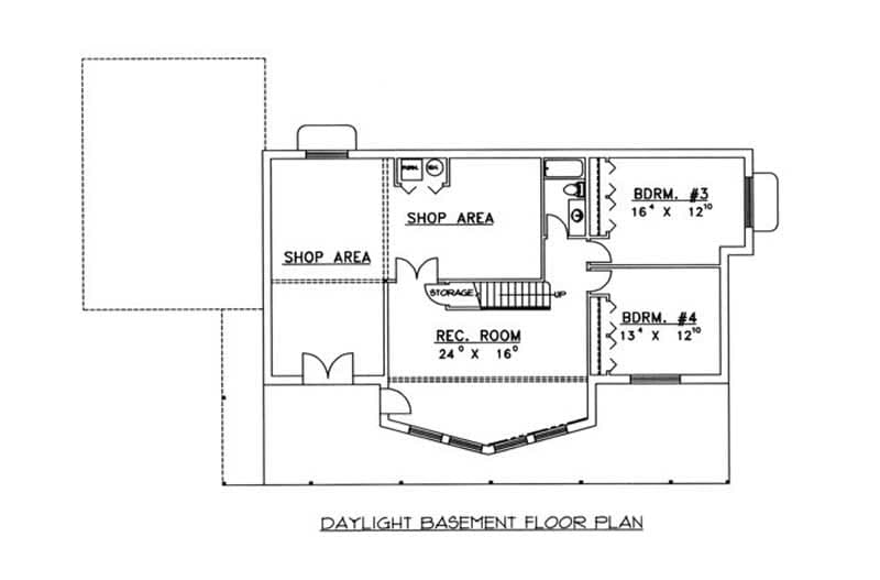 Floor Plan Basement of Concrete Block/ ICF Design Plan #132-1350