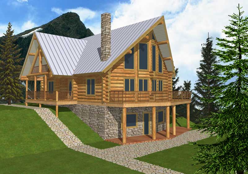 2-Bedroom, 3725 Sq Ft Log Cabin House Plan - 132-1361 - Front Exterior