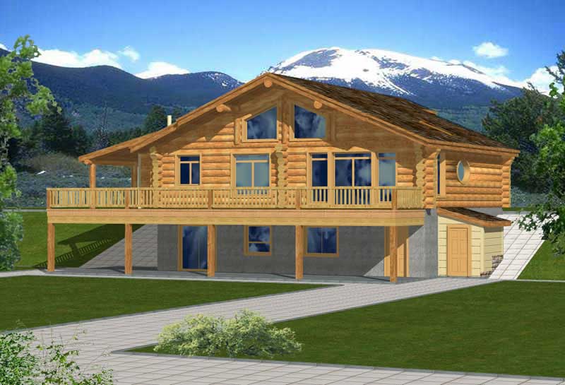 2-Bedroom, 2875 Sq Ft Log Cabin Home Plan - 132-1367 - Main Exterior
