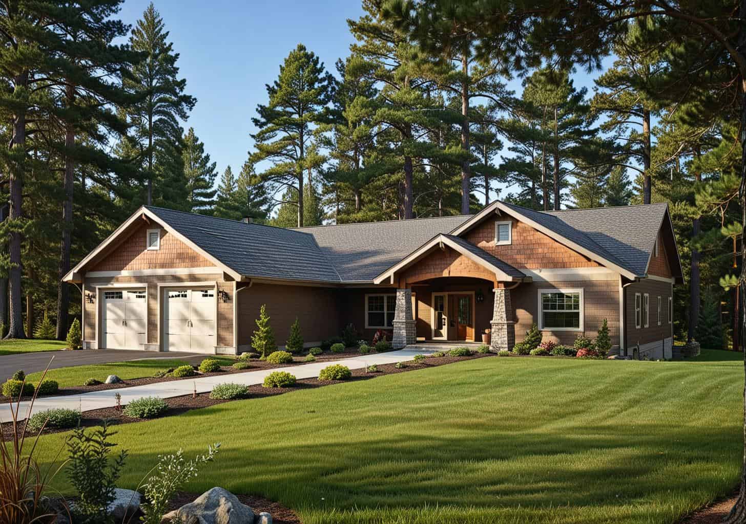 Front Elevation of this Ranch House (#132-1409) at The Plan Collection.