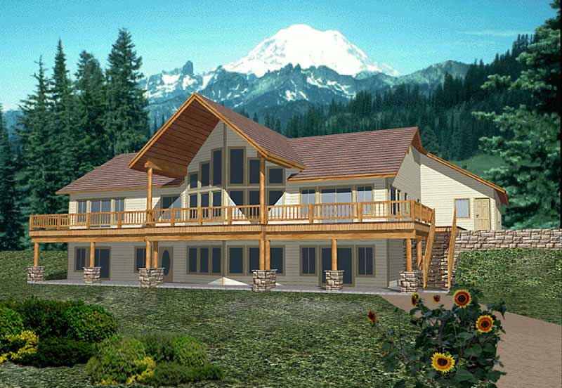 4-Bedroom, 5116 Sq Ft Log Cabin Home Plan - 132-1470 - Main Exterior
