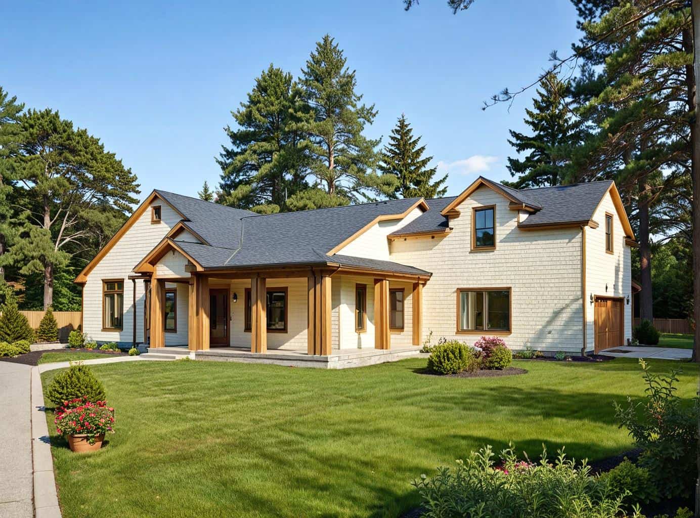 Front Elevation of this Prairie House (#132-1555) at The Plan Collection.