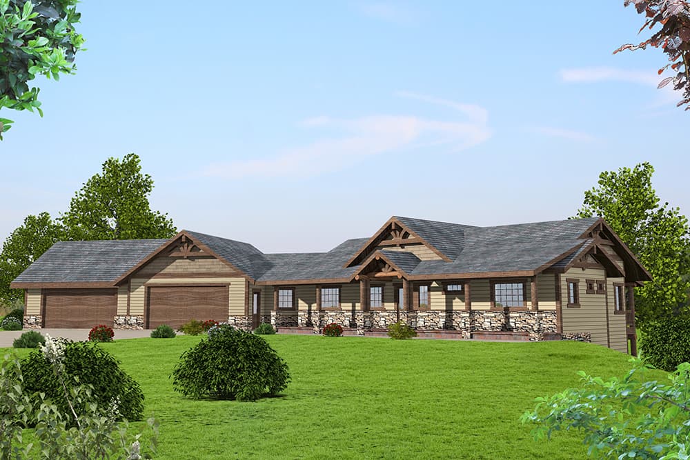 3-Bedroom, 3385 Sq Ft Craftsman Home Plan - 132-1590 - Main Exterior