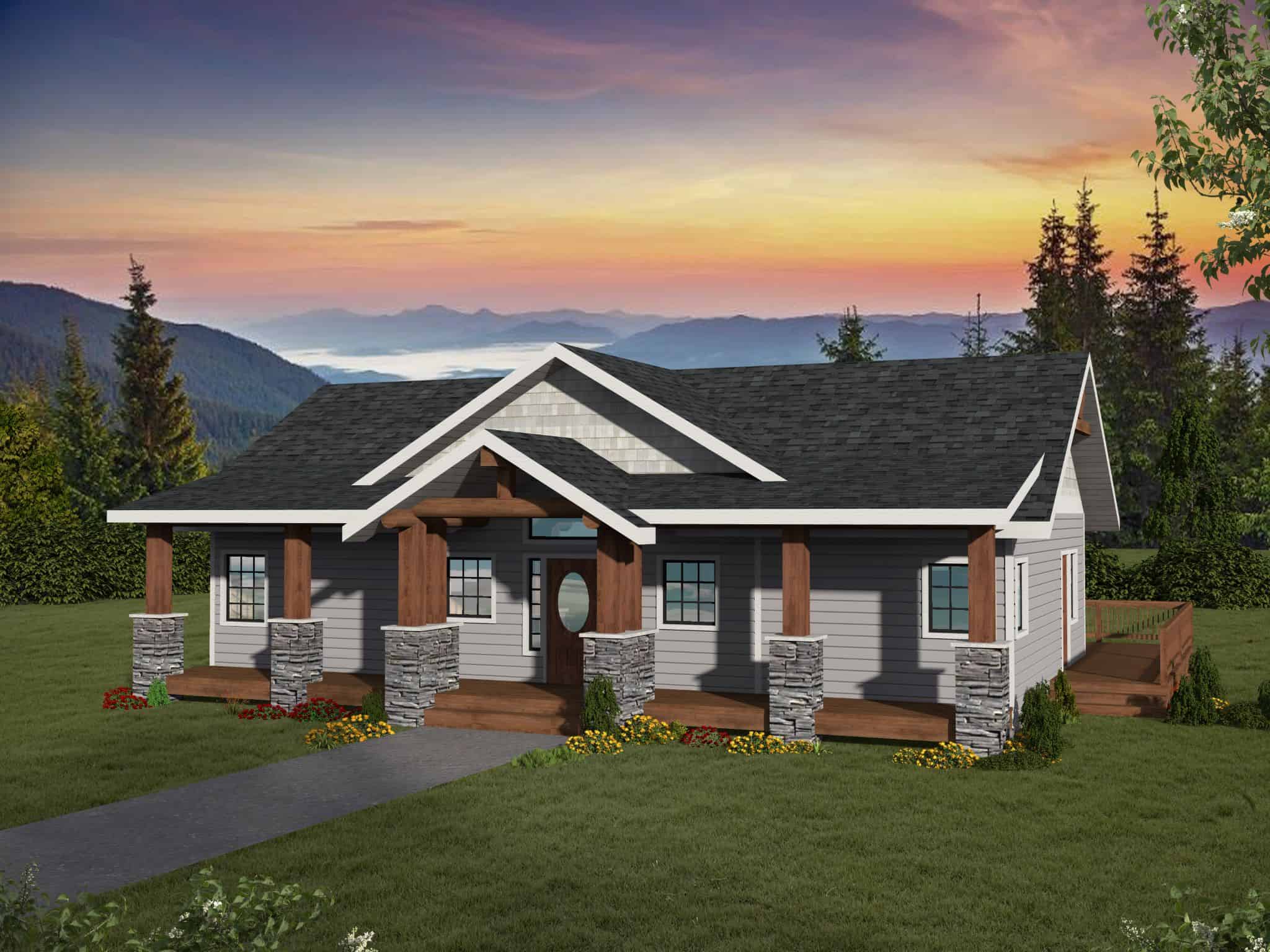 Front elevation of Craftsman home (ThePlanCollection: House Plan #132-1735)