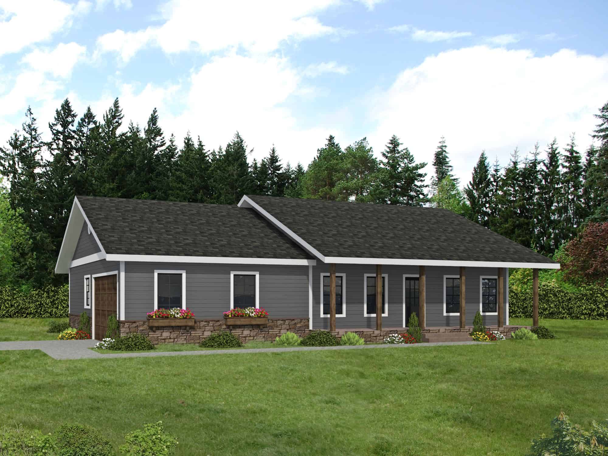 Front elevation of Ranch home (ThePlanCollection: House Plan #132-1775)