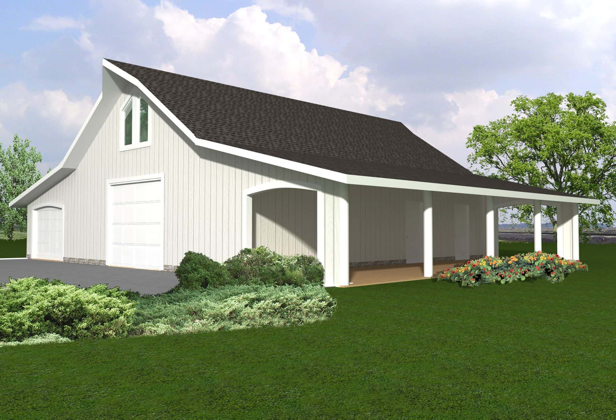 Front elevation of Garage w/Apartments home (ThePlanCollection: House Plan #132-1796)