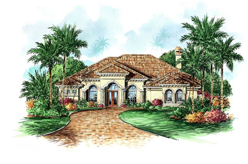 4-Bedroom, 3490 Sq Ft Mediterranean House Plan - 133-1020 - Front Exterior