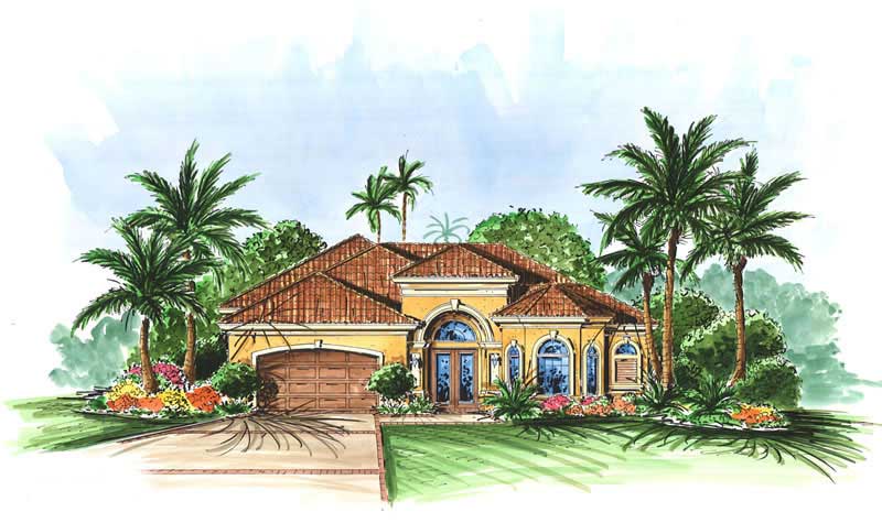 3-Bedroom, 2948 Sq Ft Mediterranean House Plan - 133-1026 - Front Exterior