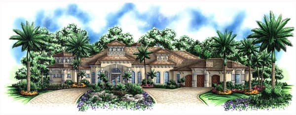 3-Bedroom, 4173 Sq Ft Mediterranean House Plan - 133-1062 - Front Exterior