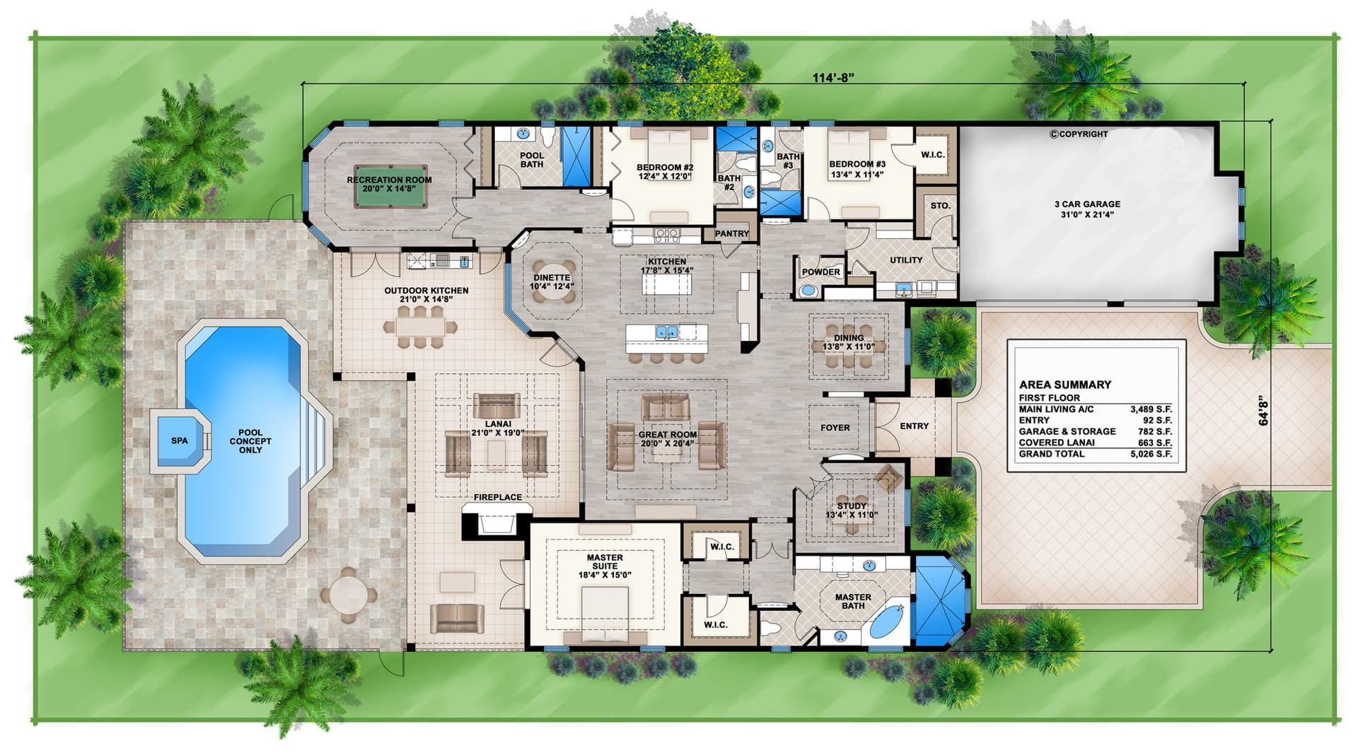 3-Bedroom, 3489 Sq Ft Coastal Plan with Amazing Outdoor Living Space, image size:1920x1065