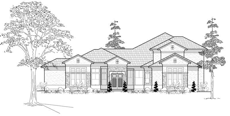 4-Bedroom, 4861 Sq Ft Mediterranean House Plan - 134-1070 - Front Exterior